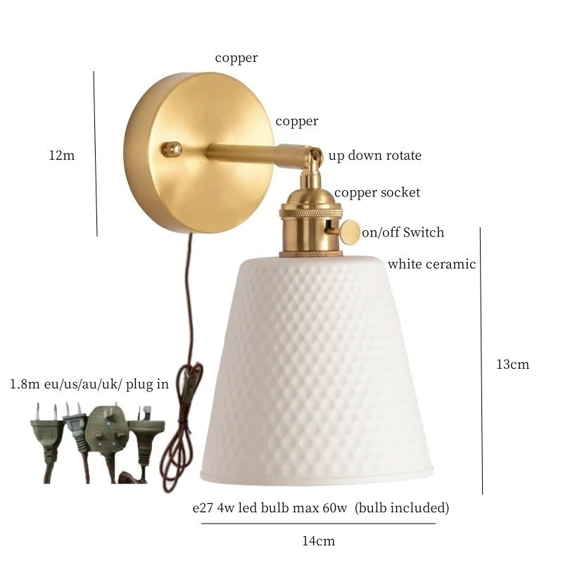 DecorBites™ Ceramic LED Wall Sconce with Pull Chain for Bedroom, Living Room, or Bathroom