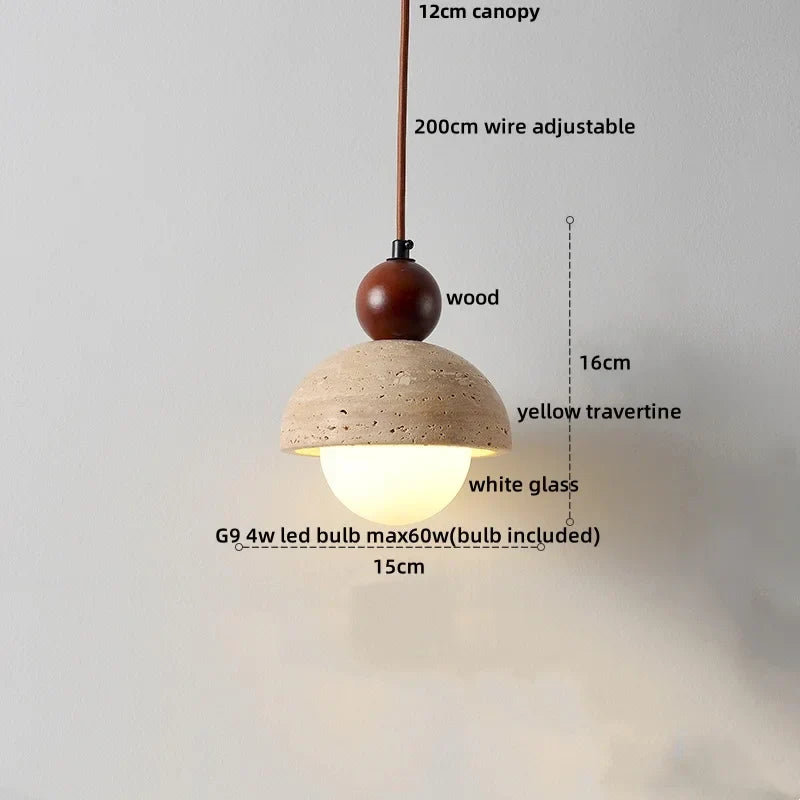 DecorBites™ LED Wood Pendant Light Adjustable Yellow Stone Bedroom Coffee Hanging Lamp