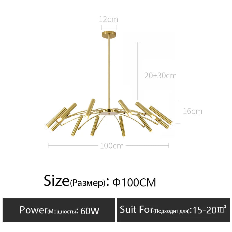 Nordic LED Ceiling Light Gold 24-Head D130cm