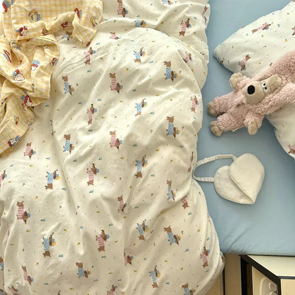 DecorBites™ Cute Cartoon Washed Cotton 4-Piece Bedding Set for Spring Soft Skin-Friendly Sheets