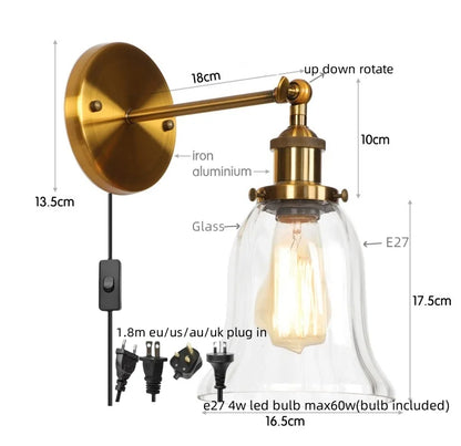 DecorBites™ Loft Clear Glass Rustic LED Wall Light - Industrial Style Iron Wall Lamp
