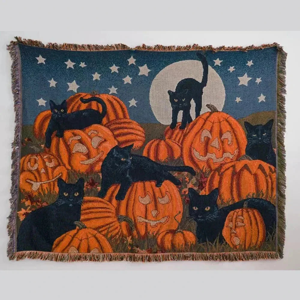 Black Cat Knitted Throw Blanket