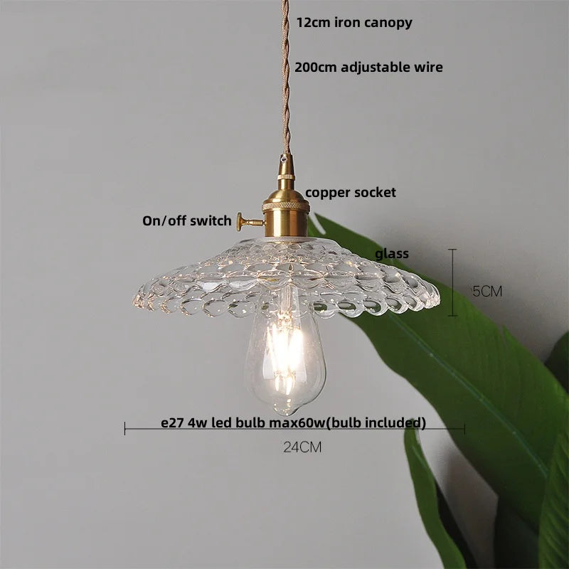 DecorBites™ Glass Copper LED Pendant Lamp with Wire Adjustment & Knob Switch