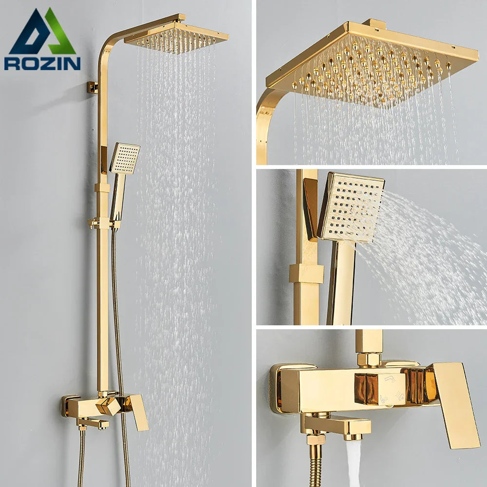 Gold Rainfall Shower Set 8-Inch Wall-Mounted Head