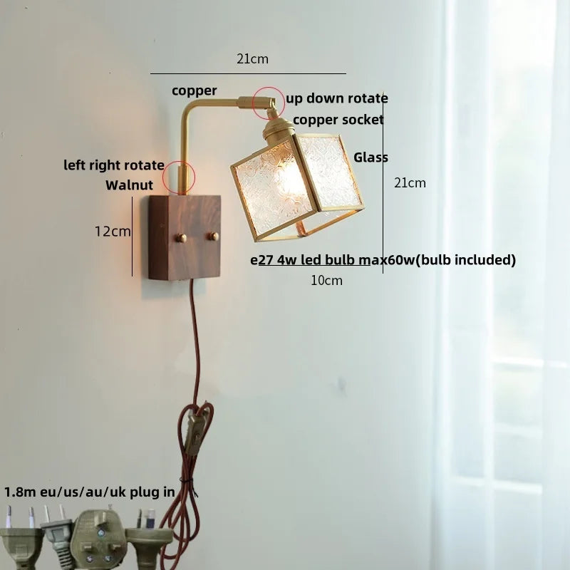 DecorBites™ Brass LED Wall Lights Modern Stair Light Fixture Blue Glass Bedside Lamp
