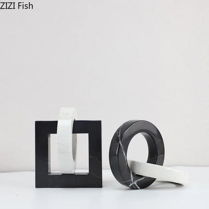 DecorBites™ Geometric Knot Sculpture Desk Decor - Abstract Square Ring Statue