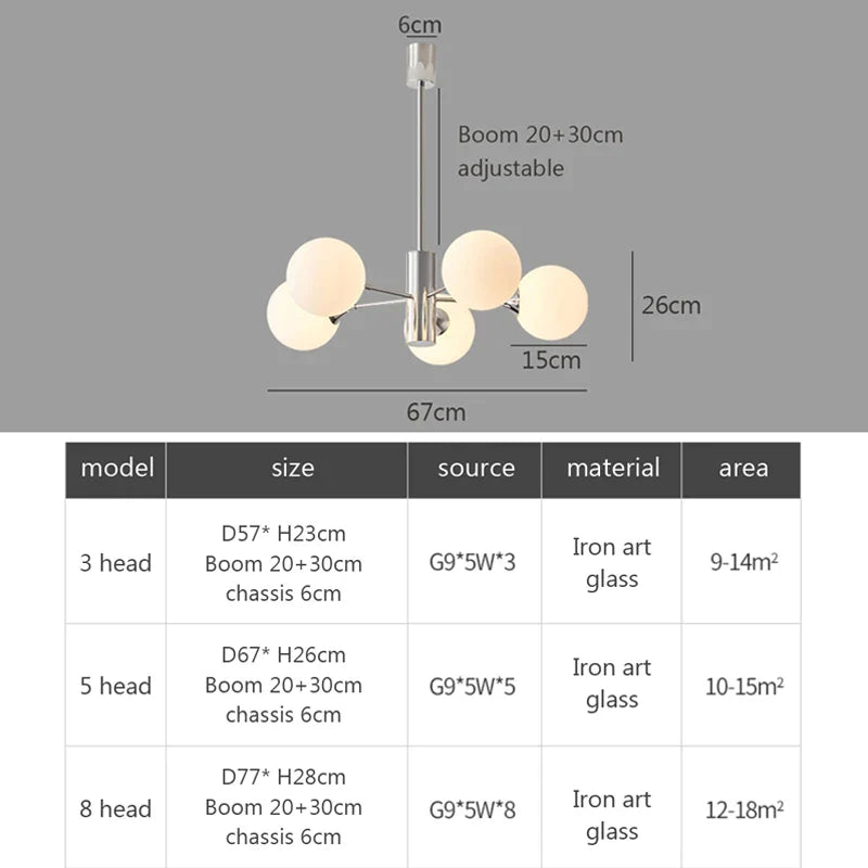 DecorBites™ Glass Ball LED Ceiling Chandelier for Home Decor & Lighting
