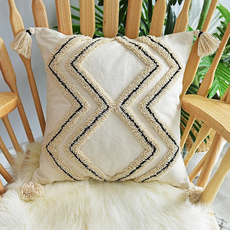 DecorBites™ Geometric Embroidery Cushion Cover with Tassel, Home Decor Pillowcase, Various Sizes