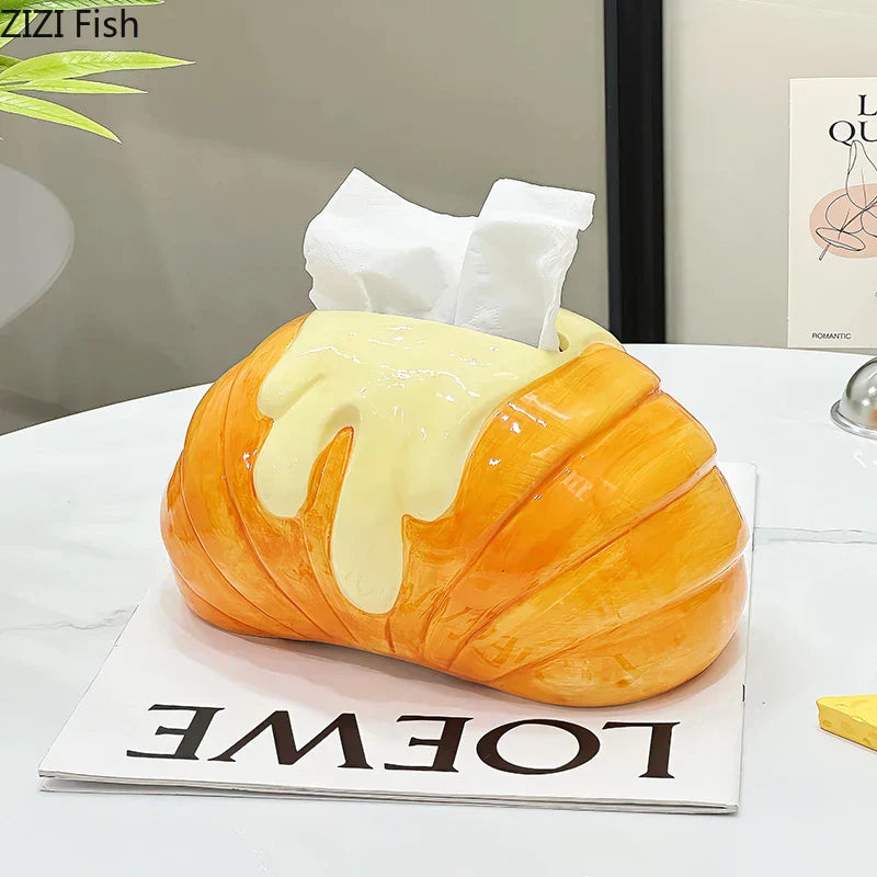 DecorBites™ Croissant Ceramic Tissue Box: Charming Table Decoration for Coffee Table and Bedside