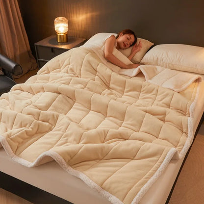 DecorBites™ Cozy 3-Layer Coral Fleece Winter Blanket - Soft & Warm Bed Quilt