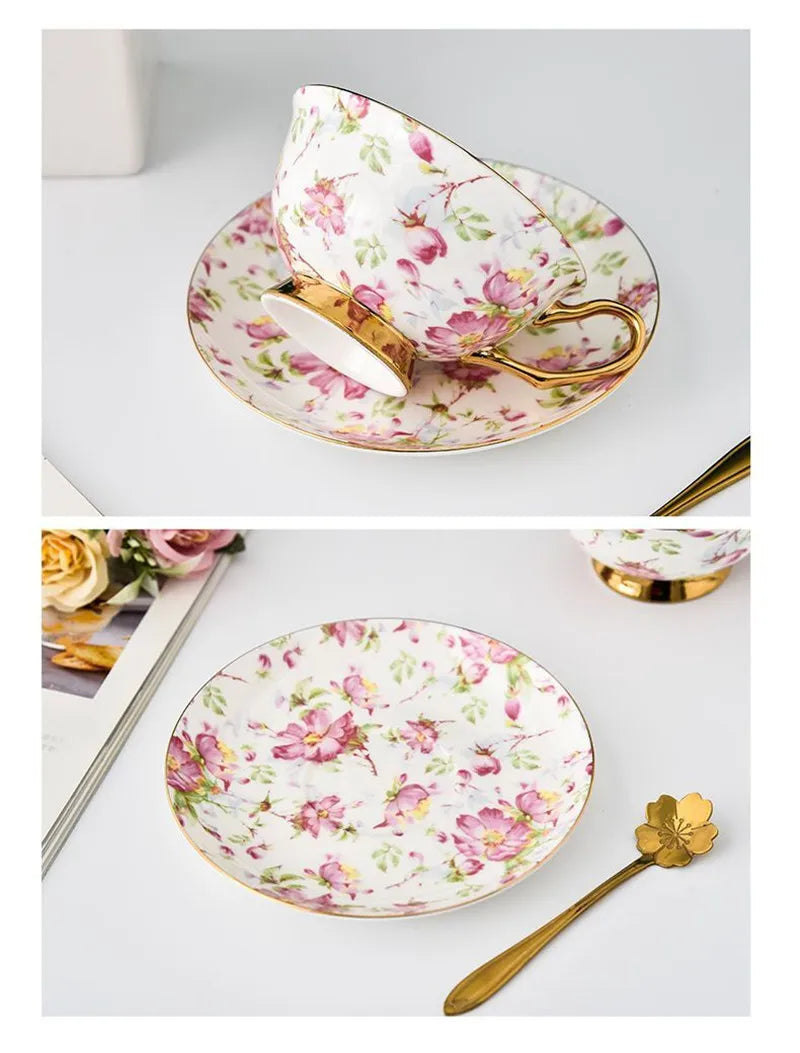 DecorBites™ Bone China Tea Cup Set with Saucer Spoon - Elegant Black Tea Party Coffeeware
