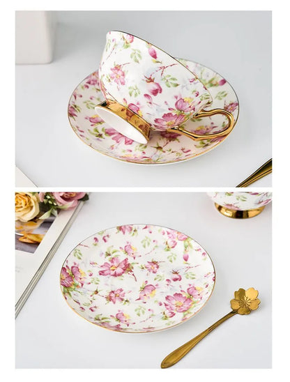 DecorBites™ Bone China Tea Cup Set with Saucer Spoon - Elegant Black Tea Party Coffeeware