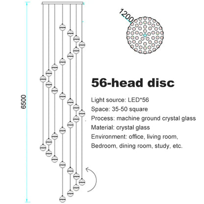 DecorBites™ Crystal Ceiling Chandelier for Staircase & Hallway, Elegant Long Cable Pendant Light