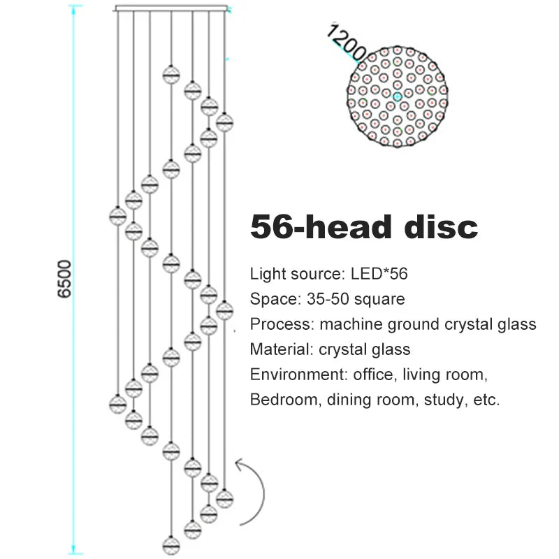 DecorBites™ Crystal Ball Chandelier Pendant Light for Staircase Hallway Bar Décor