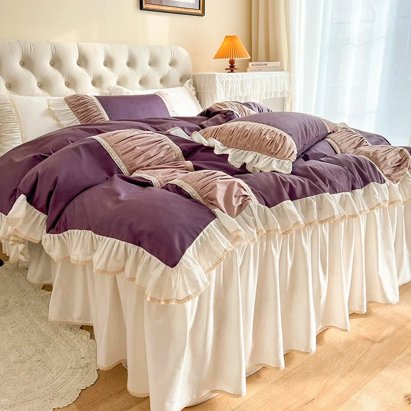 Cotton Ruffle Bedding Set Pleated 2M Bed Skirt