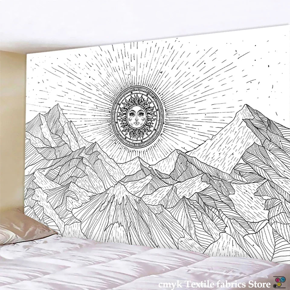DecorBites™ Black & White Stars Mandala Tapestry - Home Decor