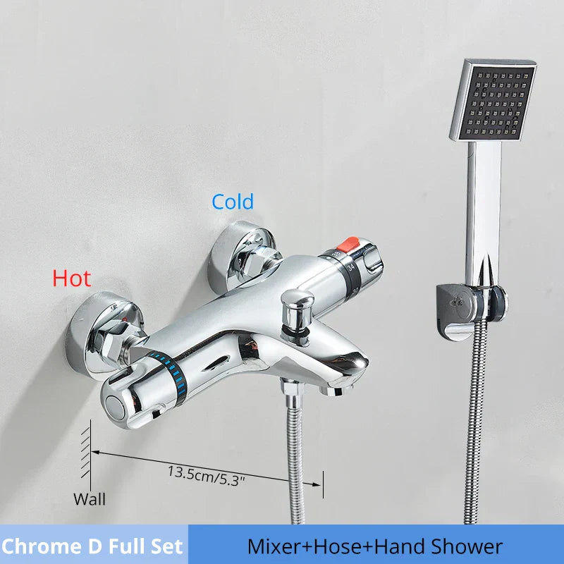 DecorBites™ Black/Chrome Thermostatic Shower Set with Brass Wall Mount Mixer Handle Spray