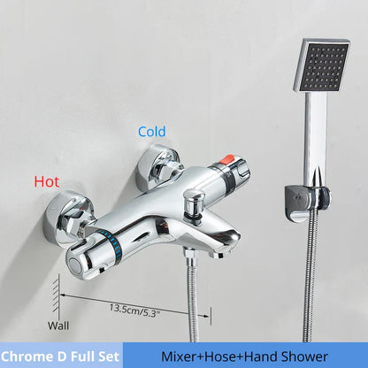 DecorBites™ Black/Chrome Thermostatic Shower Set with Brass Wall Mount Mixer Handle Spray
