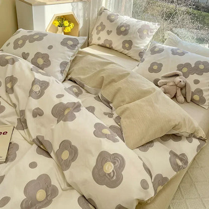 DecorBites™ Double-Sided Floral Print Cotton Bedding Set - Queen Size Soft Duvet Cover Set