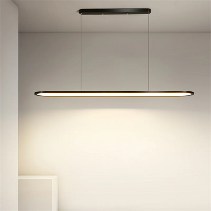 Modern black minimalist decorbites led pendant lights with sleek rectangular design and thin hanging cords for indoor lighting