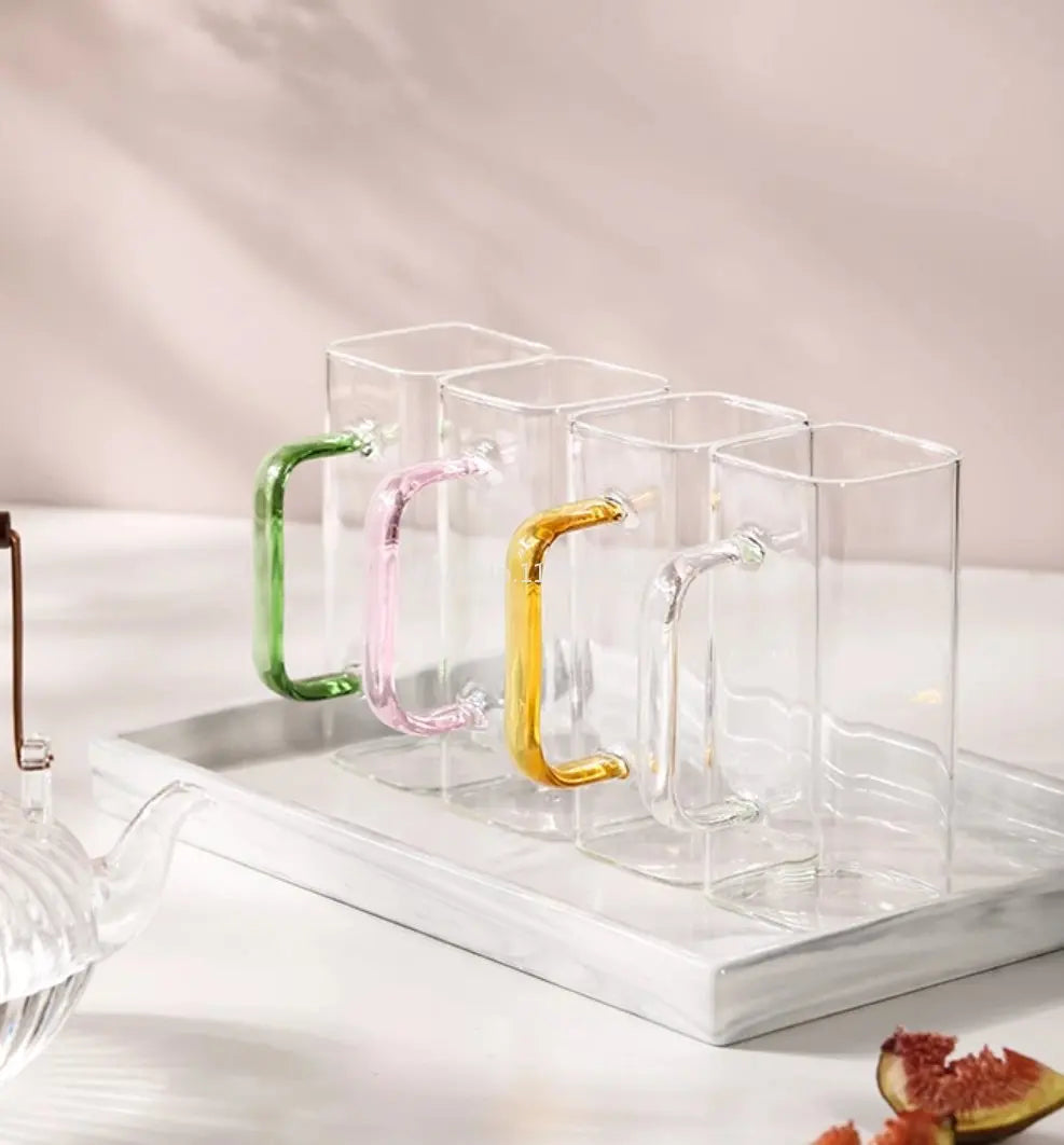 DecorBites™ 400ml Square Glass Mug, Microwave Safe, Transparent, Party Beer Coffee Cup