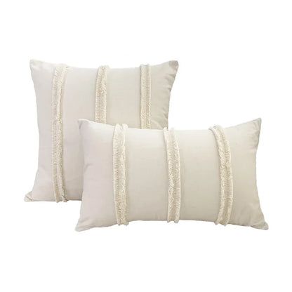 DecorBites™ Fringed Geometry Embroidered Cushion Cover Patchwork Pillowcase for Living Room