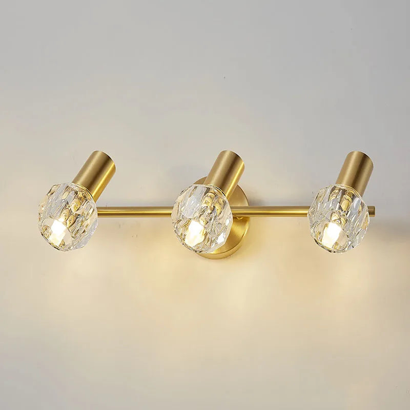 Gold Crystal Wall Lamp Copper 3-Light