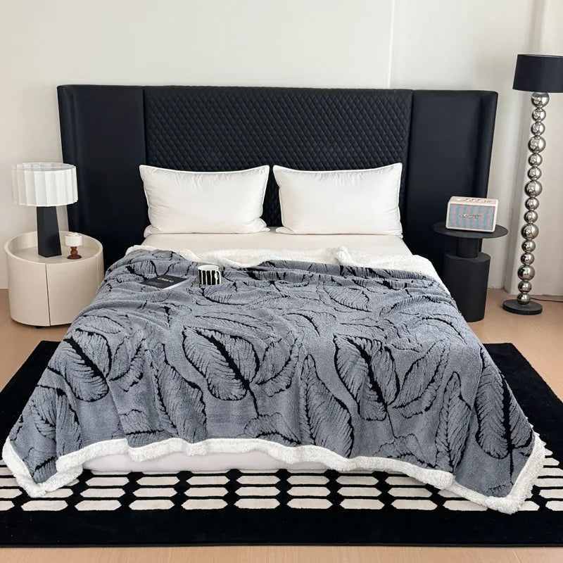 Leaf Jacquard Flannel Blanket