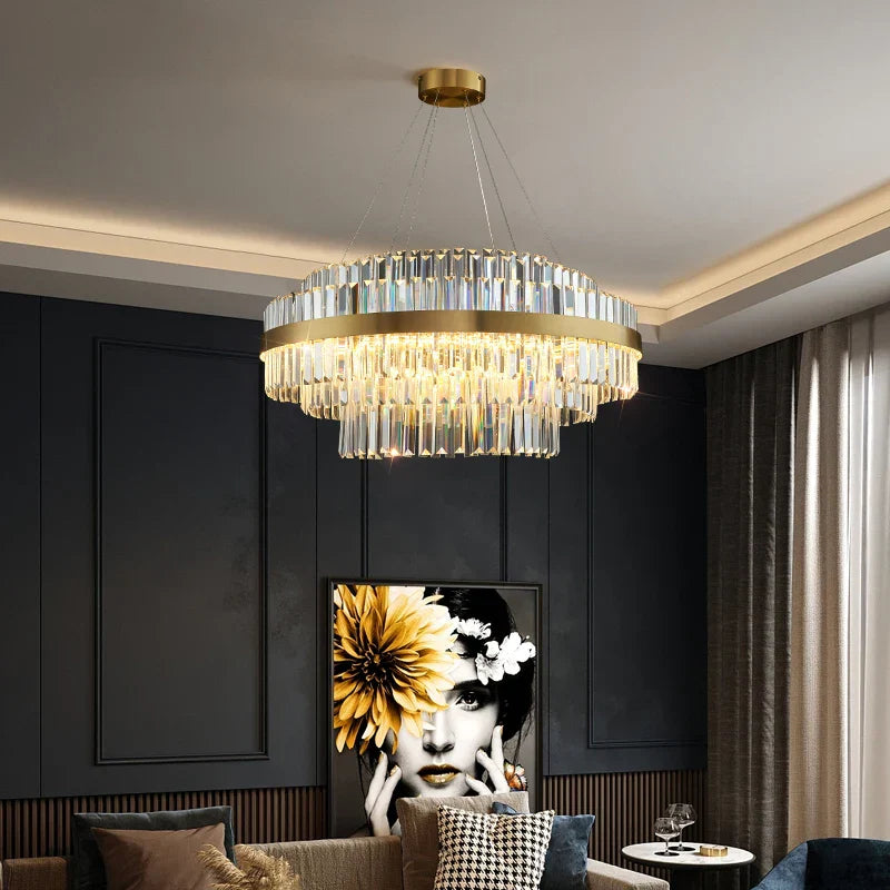 DecorBites™ Gold Metal Crystal Pendant Light - Dimmable LED Hanging Lamp