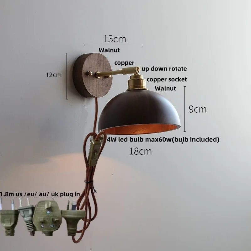 DecorBites™ LED Wall Sconce Walnut Wood Rotate Stair Light Fixture Modern Nordic Design