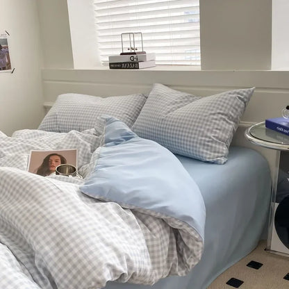 DecorBites™ Japanese Grid Print Bed Set in Washed Cotton for Summer Comfort
