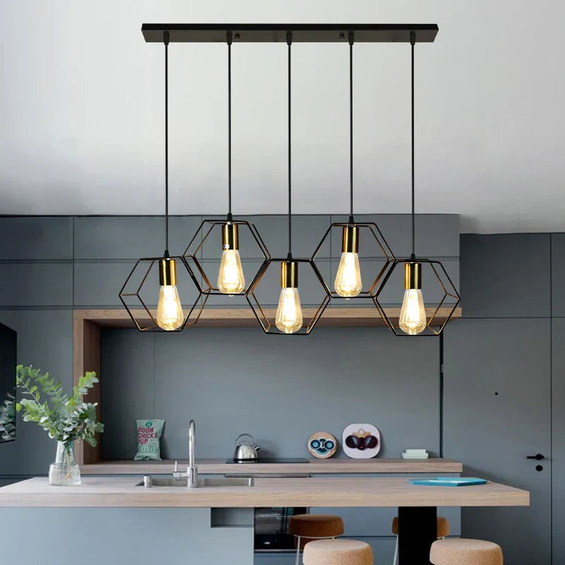 DecorBites™ Geometric LED Chandelier: Modern Metal Frame Light for Dining Room or Bedroom