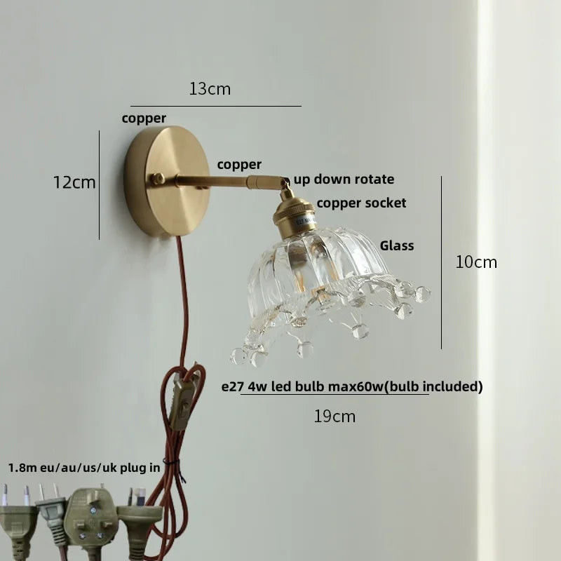 DecorBites™ Clear Glass LED Wall Sconce Pull Chain Switch Modern Bathroom Mirror Light