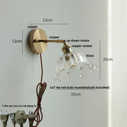 DecorBites™ Crown Glass LED Wall Lights Brass Switch Stair Fixtures