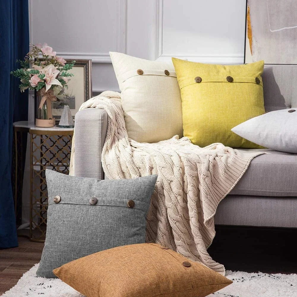 Linen Button Cushion Cover