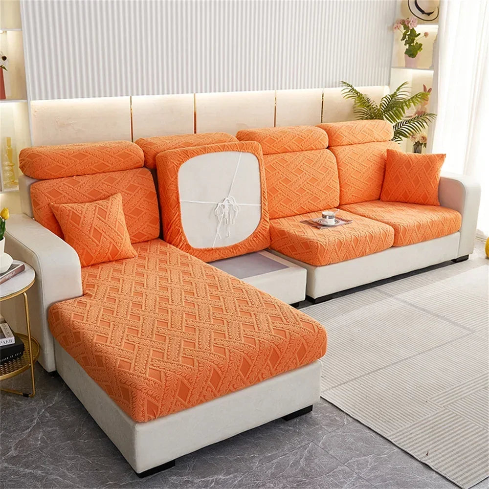 DecorBites™ Jacquard Velvet Sofa Seat Covers: Luxury Polar Fleece Stretch Protector