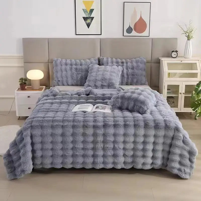 DecorBites™ Cozy Faux Rabbit Velvet Blanket for Office Nap – Twin Size Luxurious Solid Color Woolen Blanket