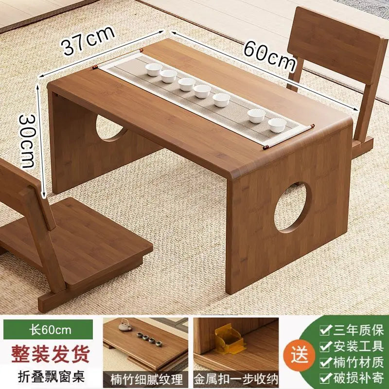 DecorBites™ Bamboo Folding Table: Japanese Style, Bedroom & Study Essential, Durable Design