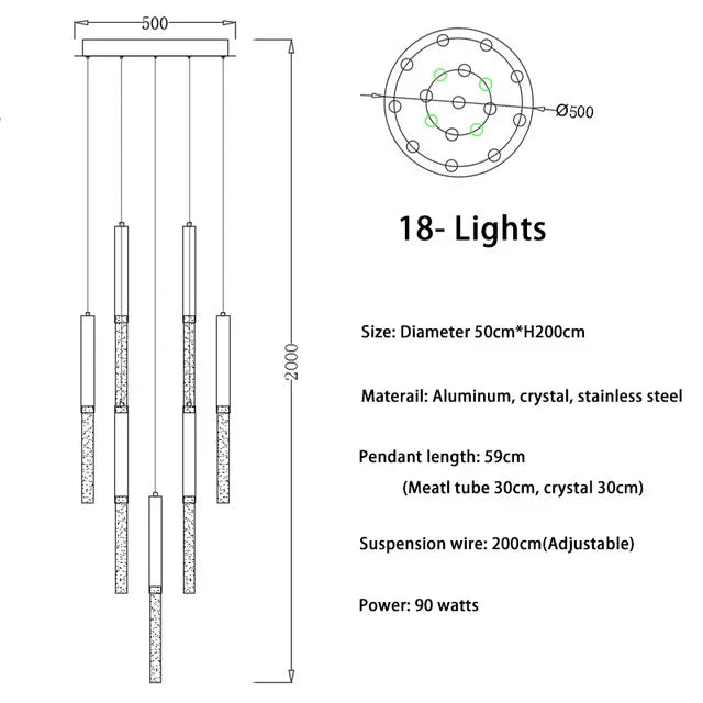 DecorBites™ Crystal Led Chandelier for Modern Loft Living Room Staircase, Gold Art Deco Hanging Lamp