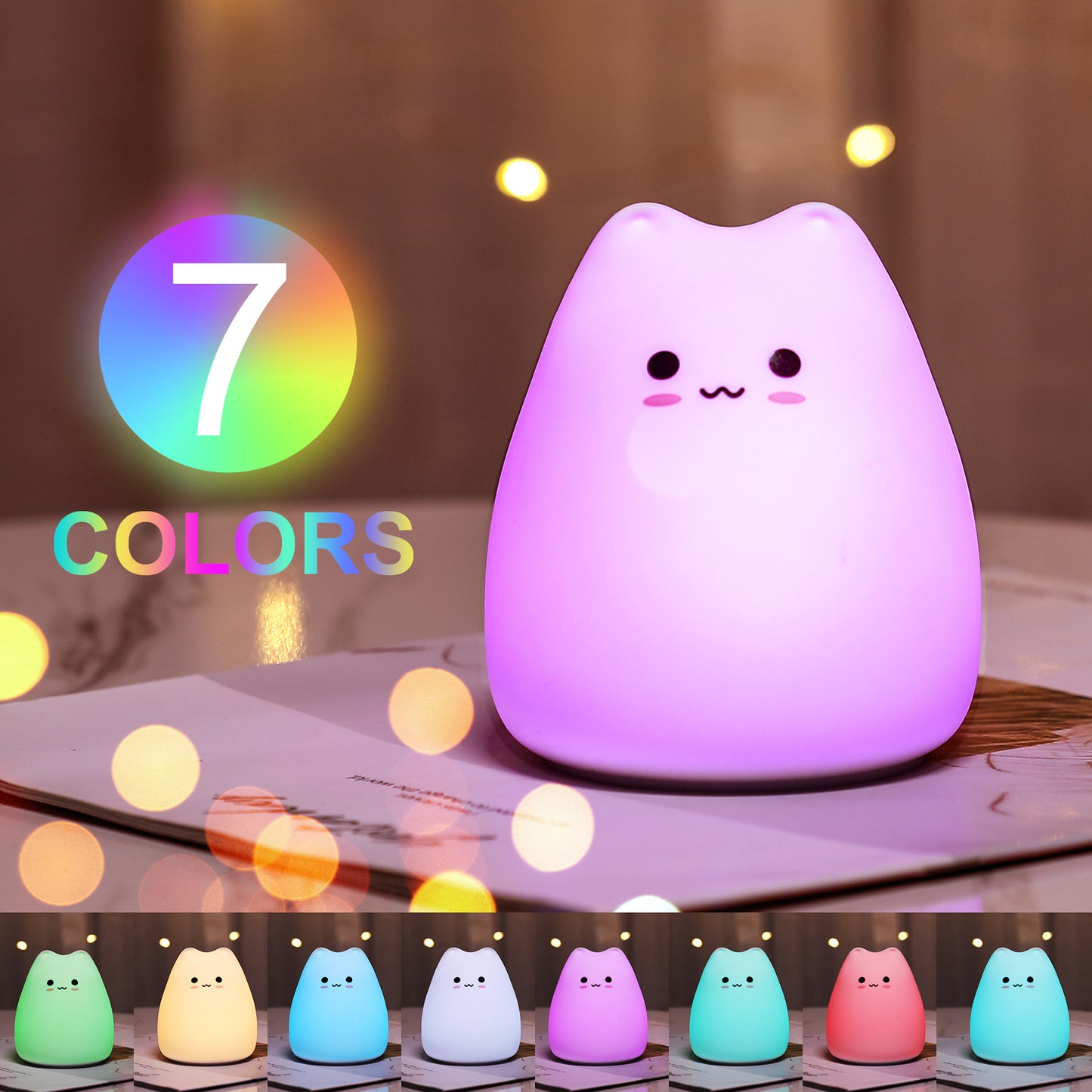 Mini Beliebte Katze Baby Nacht Lampe 7-farbe Pat Touch Farbwechsel Augenschutz Schlafzimmer Nacht Nacht Licht Geschenk Kinder 