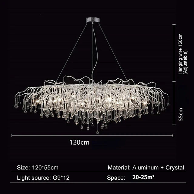 DecorBites™ Crystal Water Drop Branch Chandelier: Luxury LED Lighting for Hall, Living Room, or Bar