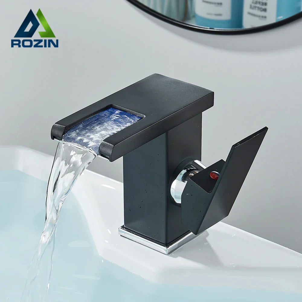 Black Waterfall Basin Faucet With Hydroelectric Mixer