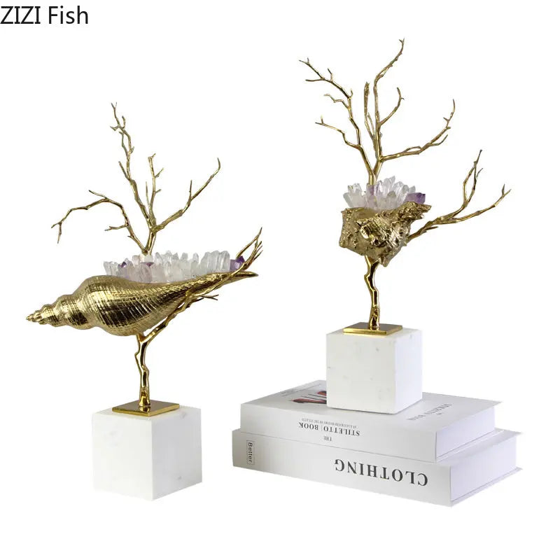 Golden Metal Conch Sculpture