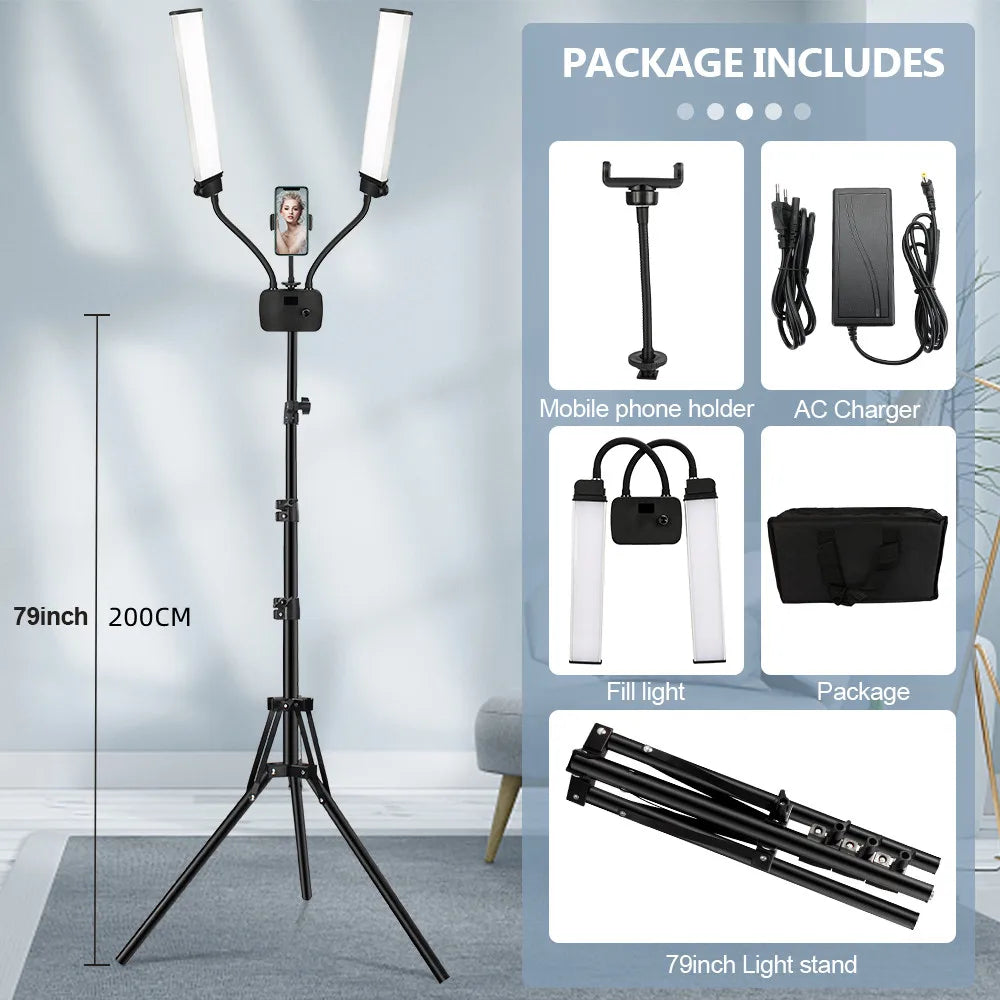 DecorBites™ Dualarm LED Beauty Light with Circular Light Strip on Tripod