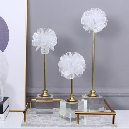DecorBites™ Crystal Flower Glass Craft Hyalinite Sculpture Metal Decor Figurine
