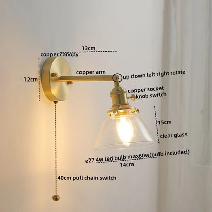 DecorBites™ Glass Copper LED Wall Lights Modern Style for Indoor Bedroom Living Room