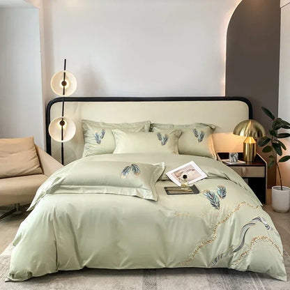 DecorBites™ Cotton Embroidery Bed Linens Set: Full-Queen-King Size, Sheet, Duvet Cover, Pillowcase