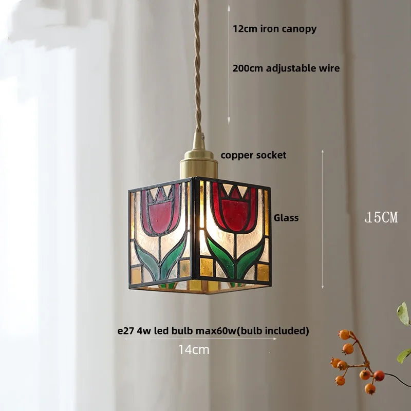 DecorBites™ Cube LED Pendant Lamp Walnut Wood Glass Hanging Lights for Restaurant and Bedroom