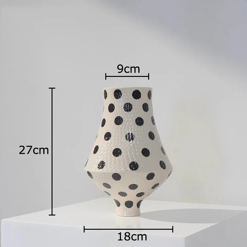 DecorBites™ Black Polka Dot Ceramic Vase for Table Flower Arrangement and Room Decor