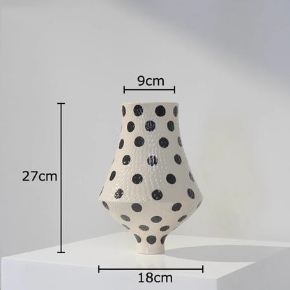 DecorBites™ Black Polka Dot Ceramic Vase for Table Flower Arrangement and Room Decor